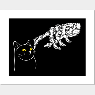 Halloween Cat black Lover Skeleton Hand Posters and Art